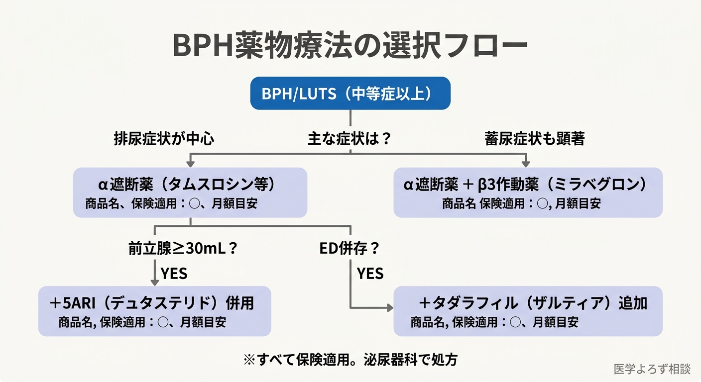 BPH薬物療法の選択フローチャート
