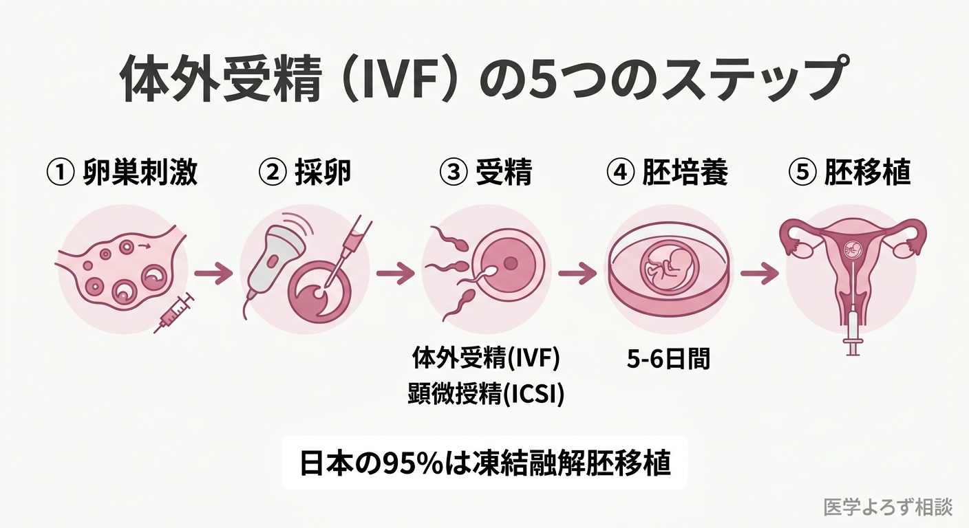 体外受精の5つのステップを示すフローチャート