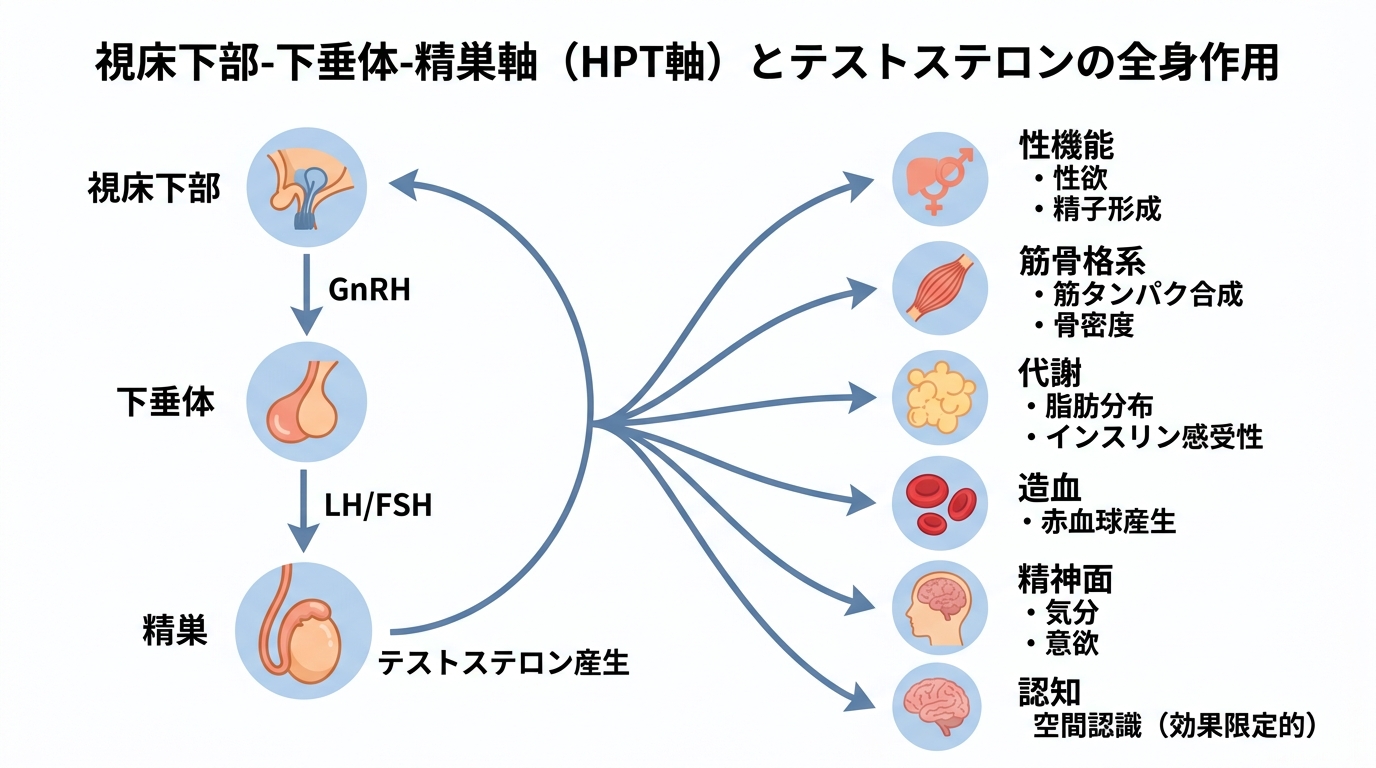 視床下部-下垂体-精巣軸（HPT軸）とテストステロンの全身作用